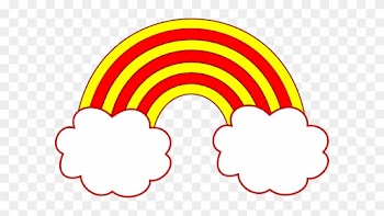 Red And Yellow Rainbow With 2 Red Clouds Clip Art - Red And Yellow Rainbow
