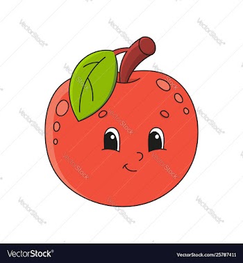 Red apple cute flat in childish cartoon style vector image