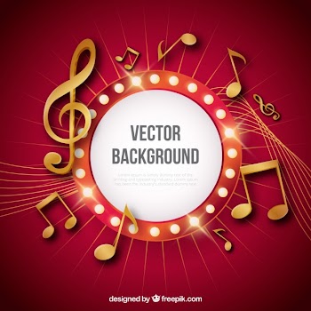 Red background with golden musical notes Free Vector
