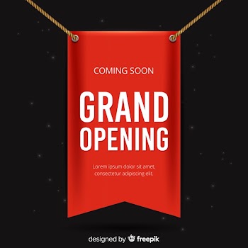 Red banderole grand opening realistic style Free Vector