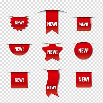 Red banners collage, Label Sticker Promotion Illustration, Pretty Fashion Promotion Tag transparent background PNG clipart