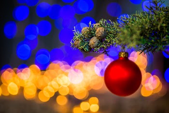 Red Baubles on Christmas Tree