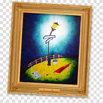 Red bench near street light painting, frame artwork painting modern art, The blue bridge transparent background PNG clipart