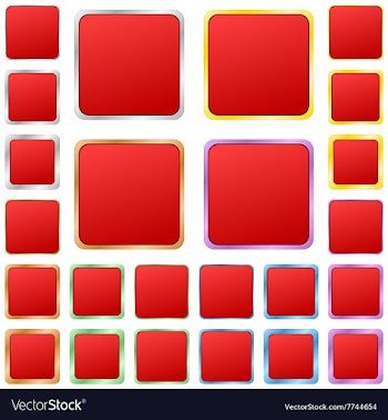 Red blank square metal button set vector image