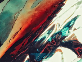 Red, Blue, and White Fluid Abstract Painting