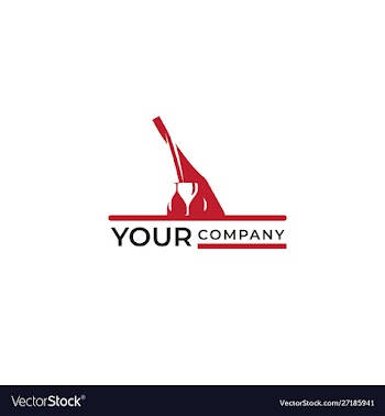 Red bottle and glasses wine logo design vector image