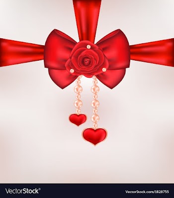  					Red bow with rose heart pearls for card Valentine vector image														