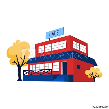 Red cafe building in the city illustration