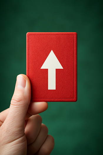 Red Card with Upward Arrow Against Green Background
