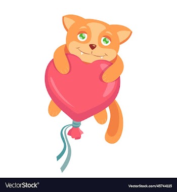 red cat flying on a balloon