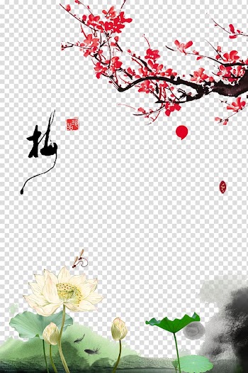 Red cherry blossom tree , Chinese ink painting style background material transparent background PNG clipart