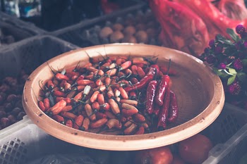 Red Chillis on Brown Wooden Tray