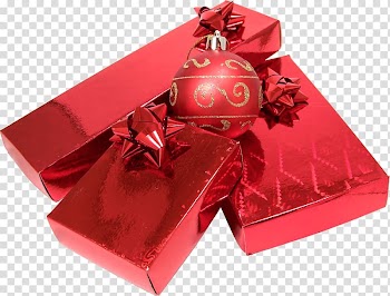 Red Christmas bauble and gift presents, Gifts Christmas transparent background PNG clipart