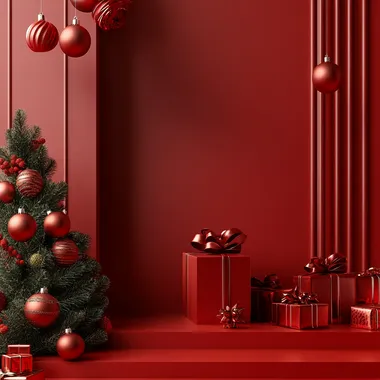 Red Christmas Tree with Presents Underneath in Cozy Living Room Scene Red Christmas Tree with Presents Underneath in Cozy Living Room Scene