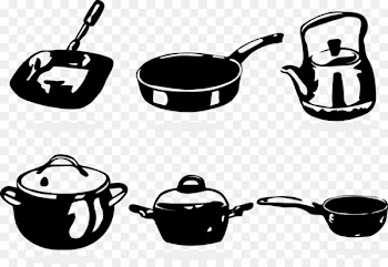 Red cooking Frying pan Cookware and bakeware - Vector black and white cooking pot 
