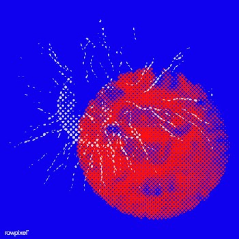 Red coronavirus cell design element on a blue background vector | Free  vector - 2319330