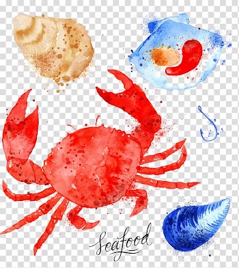 Red crab illustration, Crab Watercolor painting Marine biology Illustration, Ink crab pattern material transparent background PNG clipart