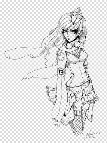 Red Cross Girl Line Art, female anime sketch transparent background PNG clipart