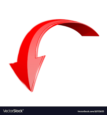 Red down 3d arrow shiny curved icon isolated on Vector Image