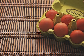 Red Eggs In A Tray