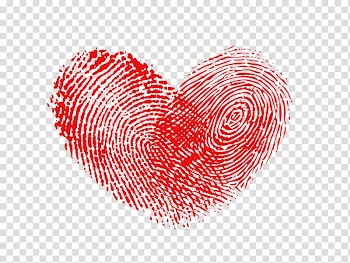 Red fingerprint-themed heart illustration, Heart Fingerprint Raster graphics, Fingerprint heart transparent background PNG clipart