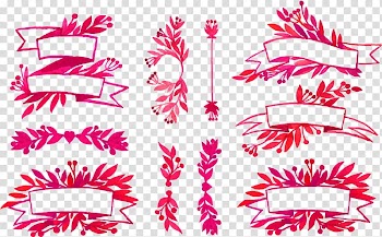 Red floral and ribbons, Ribbon Watercolor painting Euclidean , Watercolor Ribbon and Flower Banner transparent background PNG clipart