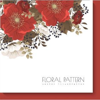 Red floral frame  red and white flowers Free Vector