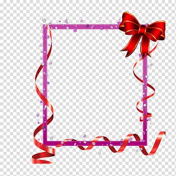 Red frame with ribbons and baw, rectangular pink and multicolored frame with bow transparent background PNG clipart