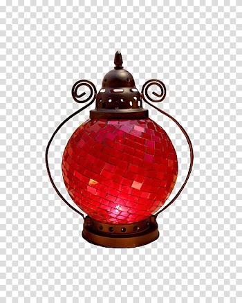 , red glass lamp with black steel frame transparent background PNG clipart