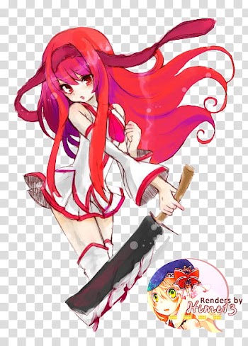 Red-haired female anime character transparent background PNG clipart