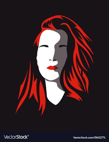 red-haired womans face without eyes