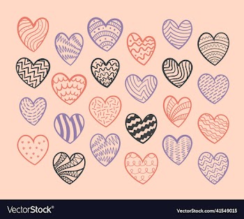 red handwritten hearts in different styles