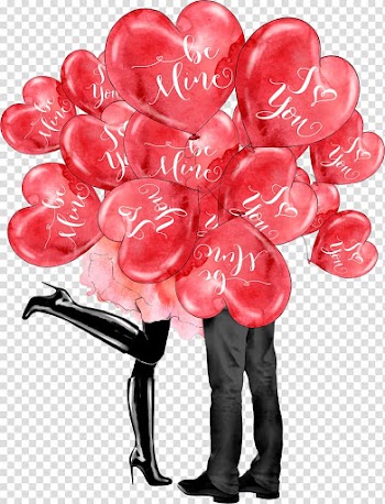 Red heart balloons illustration, Paris Love Valentines Day Heart , Lovers under love balloons transparent background PNG clipart