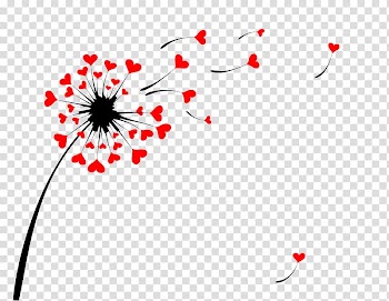 Red heart flowers , Dandelion Heart Illustration, Dandelion transparent background PNG clipart