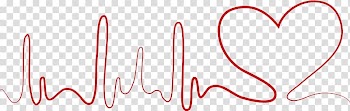 Red heart illustration, Heart rate decorative lines transparent background PNG clipart