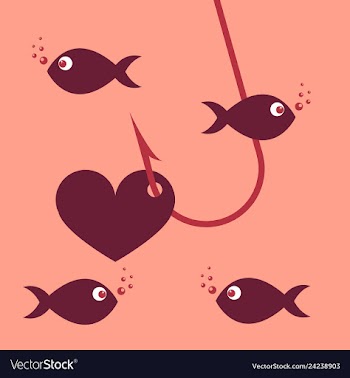 Red heart symbol on fishing hook idea - love and vector image
