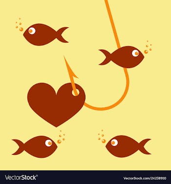 Red heart symbol on fishing hook idea - love and vector image