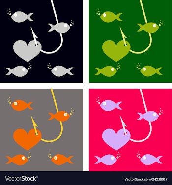 Red heart symbol on fishing hook idea - love and vector image