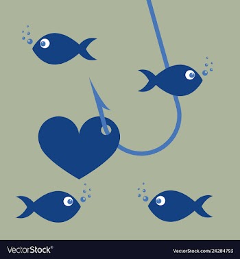 Red heart symbol on fishing hook idea - love and vector image