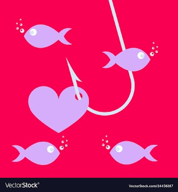 Red heart symbol on fishing hook idea - love and vector image