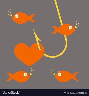 Red heart symbol on fishing hook idea - love and vector image