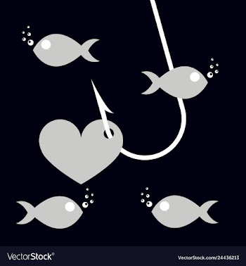Red heart symbol on fishing hook idea - love and vector image