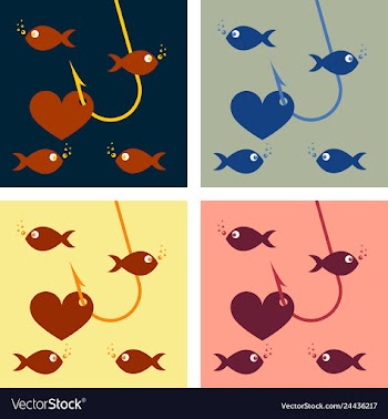 Red heart symbol on fishing hook idea - love and vector image