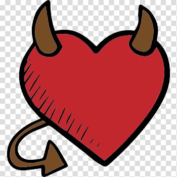 Red heart with horn and tail , Devil Heart , devil transparent background PNG clipart