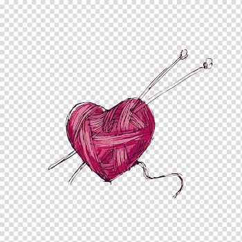 Red heart with two needles illustration, Yarn Crochet Knitting Wool , YARN transparent background PNG clipart