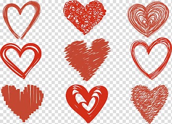 Red hearts illustration, Drawing Heart Euclidean , Romantic hand-painted peach heart material transparent background PNG clipart