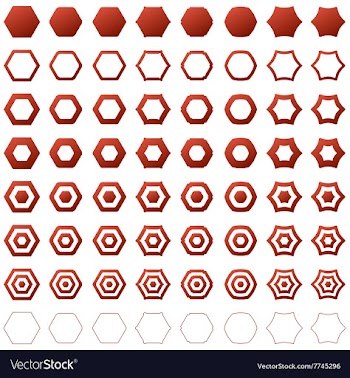 Red hexagon polygon icon set vector image