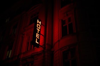 red hotel signage