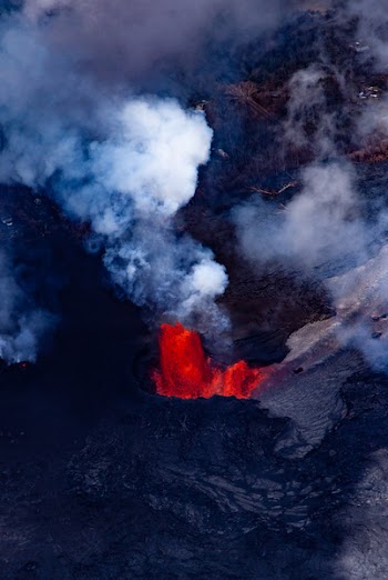Red Lava and Smoke of Volcano