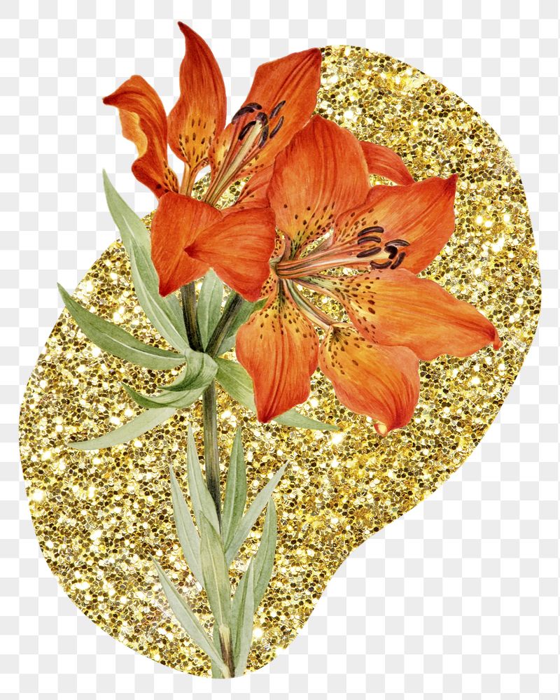Red lily png badge sticker, | Free PNG - rawpixel
